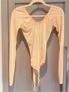 Wilfred Sheer Long-Sleeve Mesh Bodysuit in Light Beige